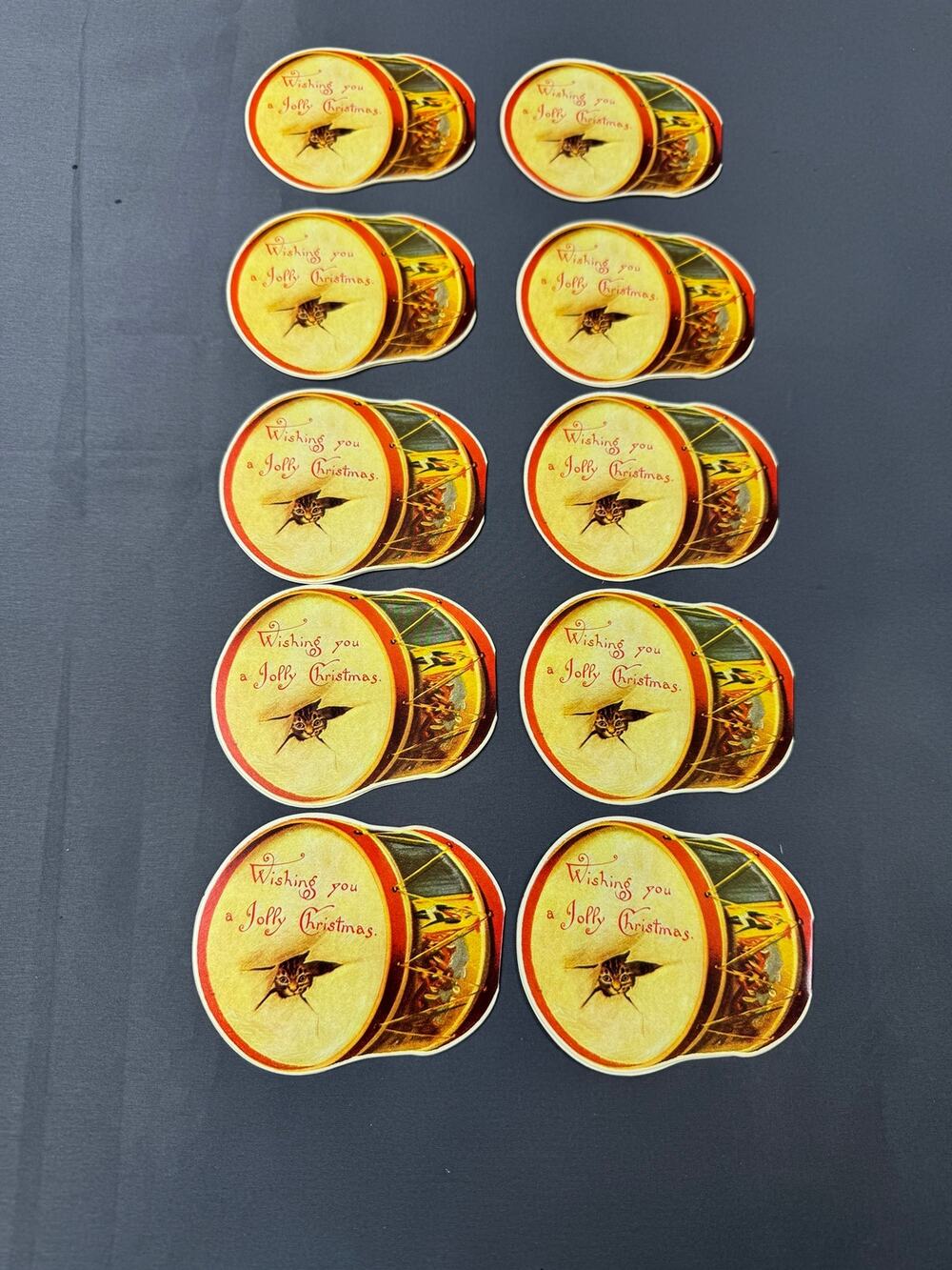 Qty 10 - Vintage 1982 Merrimack Gift Tags Cats In Drum Made In Hong Kong